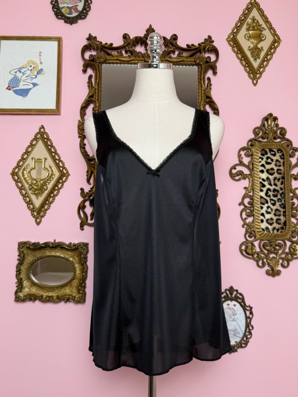 Vintage Lorraine Black Lingerie Cami Camisole Top 42 Large XL